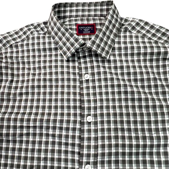 UNTUCKIT Shirt Mens Medium Green Plaid Slim Fit Long Sleeve Performance - Picture 2 of 10